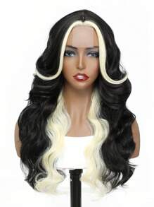 24英寸長瀏海紅色波浪娃娃頭人造彈性波浪假髮,女性和女孩們的日常派對必備品,中分 - 白色 - 查看 3