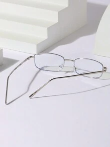 1pc Men's Metal Geometric Pattern Eyeglasses, Colorless Lens, Alloy Metal Decor, Retro Style, Suitable For School And Office - Silver - View 2