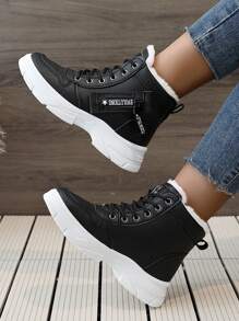 New Women's Winter High-Top Fluffy, Thick Sole, Non-Slip, Warm, Snow Short Boots Style With Sweater - Black - View 7