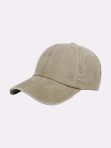 1pc Outdoor Warning Pattern Washed Retro Soft Top Sunshade Streetwear Denim Baseball Cap Sun Hat - Khaki - View 2