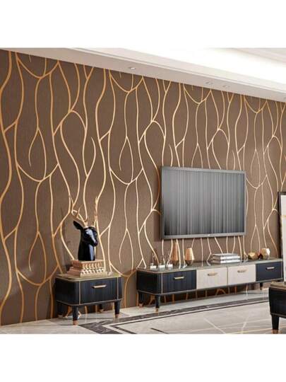 Roll Moderne Geometric Line Pattern Wallpaper, Flocked Flocking Craft, Non Woven Fabric, Perfect Living Room Bedroom Home Renovation Stickers Peel Wand Panels, Paper, Wallpapers, ation Items Refresh Your Home, Rama Birthday Graduation