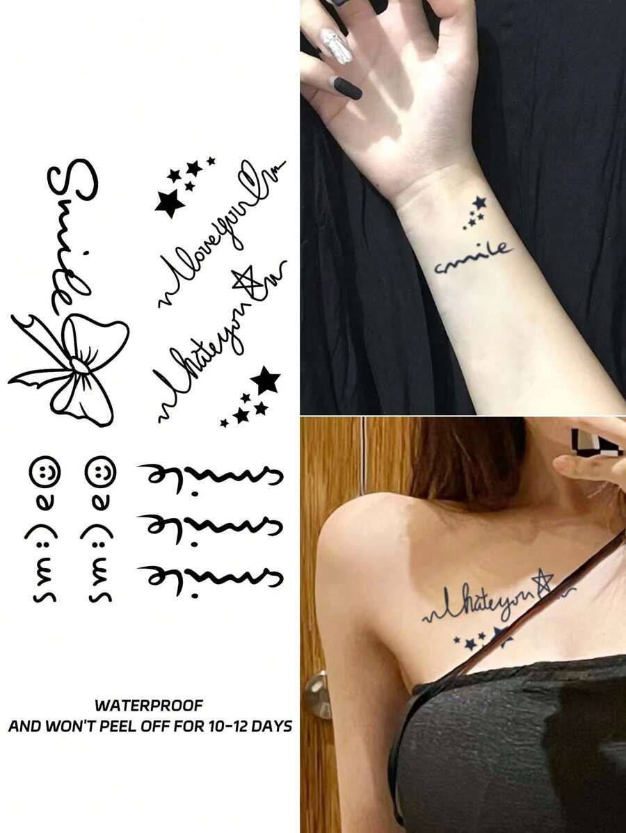 1pc Bow Tattoo Sticker, Waterproof & Long-Lasting 1-2 Weeks, Non-Reflective & Simple Design, Suitable For Women'S Wrist, Chest & Clavicle Area - Black - View 1