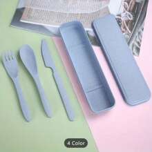 Jinbaotong 3入組麥殼草便攜式餐具套裝,包含刀、叉和匙,適用於日常使用、餐飲、切牛排、蔬菜、麵條和湯品 - [綠色]3件套 - 查看 4