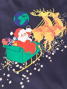 聖誕節卡通聖誕老人紋長袖t恤,適合幼童男孩,秋冬時尚款