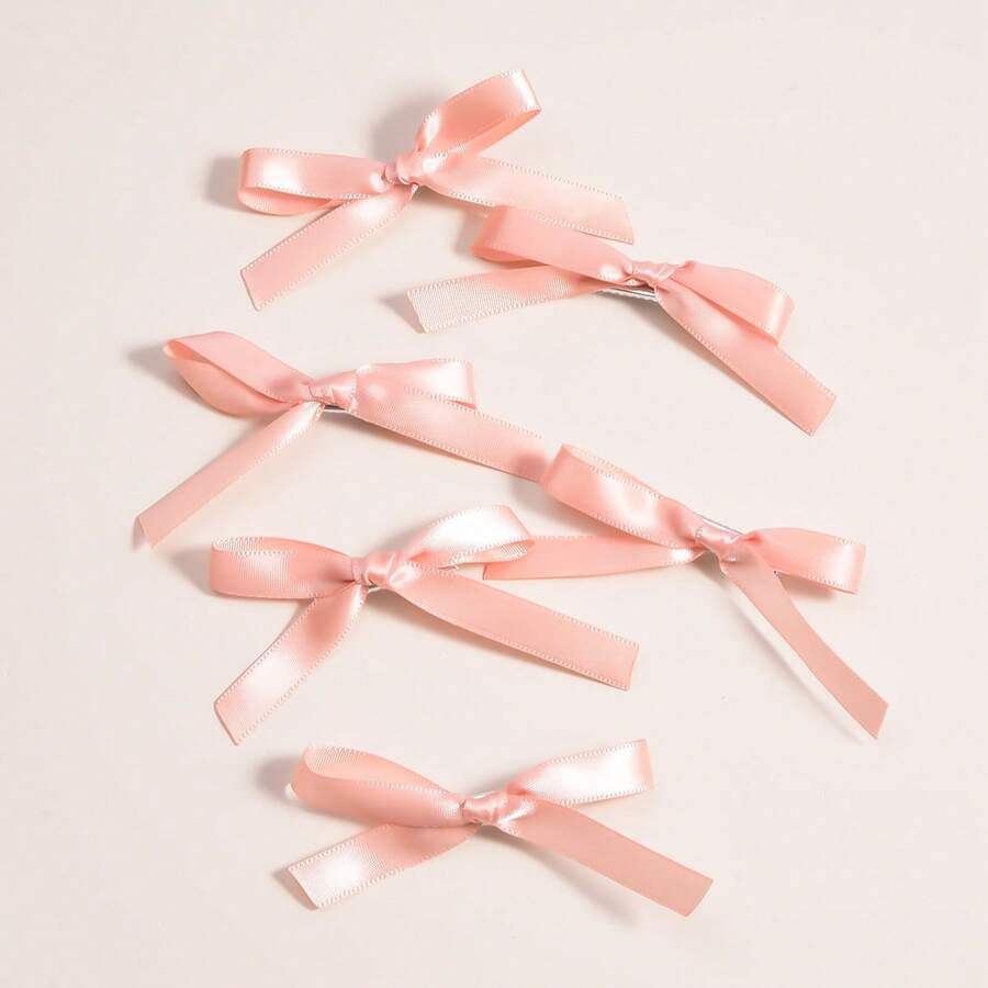 6 件装女孩涤纶蝴蝶结发夹、丝带和鳄鱼发夹发饰，打造氛围和公主造型 - 藕粉色 - 查看 1