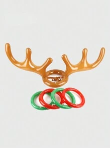 1只鹿角充氣環形投擲遊戲玩具,附帶4個充氣環,適用於派對投擲和互動遊戲 - 棕色 - 查看 2