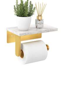 1個大理石紙巾架,金色輕奢卷紙架壁掛式,手機架架子,壁掛式浴室衛生紙架,不鏽鋼大理石紙巾架浴室衛生紙架浴室手機紙巾架掛壁衛生紙架帶架子,不鏽鋼大理石花紋衛生紙卷筒架 - 彩色 - 查看 6