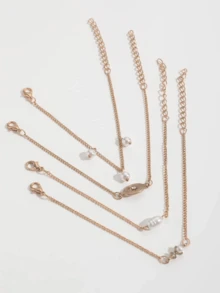 4pcs/Set Starry Eight-Pointed Star Bracelet Set With Rhinestone, Cold Style - Yellow Gold - View 2