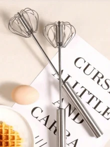 Stainless Steel Semi-automatic Push & Rotate Egg Beater - Light Grey - View 2