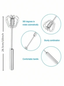 Stainless Steel Semi-automatic Push & Rotate Egg Beater - Light Grey - View 6