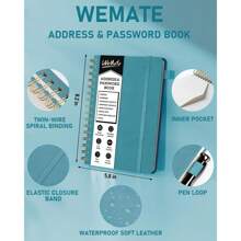 Spiral Address Book With Alphabetical Tabs, Leather Password Book, Address Organizer Telephone Notebook Journal Keep Contact Safe Hardcover Large Print For Seniors Home Office 5.8″*8.2″ - 綠色 - 查看 6