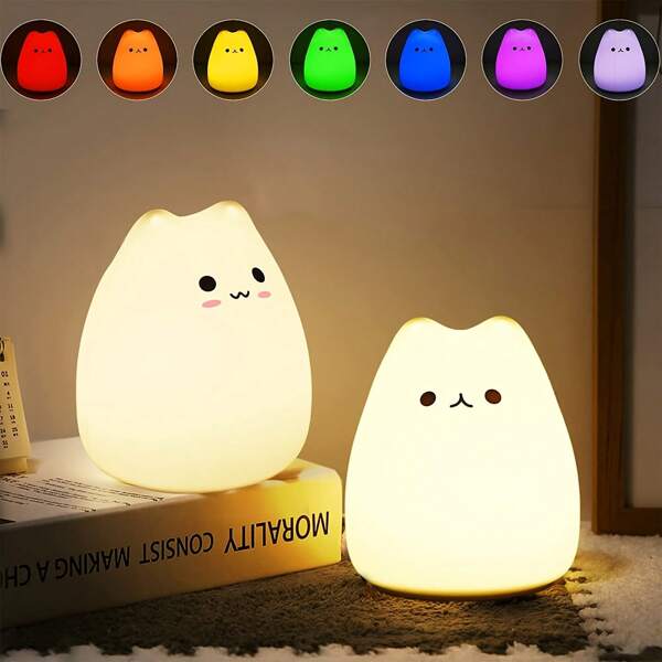 1pc Cartoon Cute Cat LED Color Changing Atmosphere Night Light New Year Gift Birthday Gift For Bedroom Home Decor