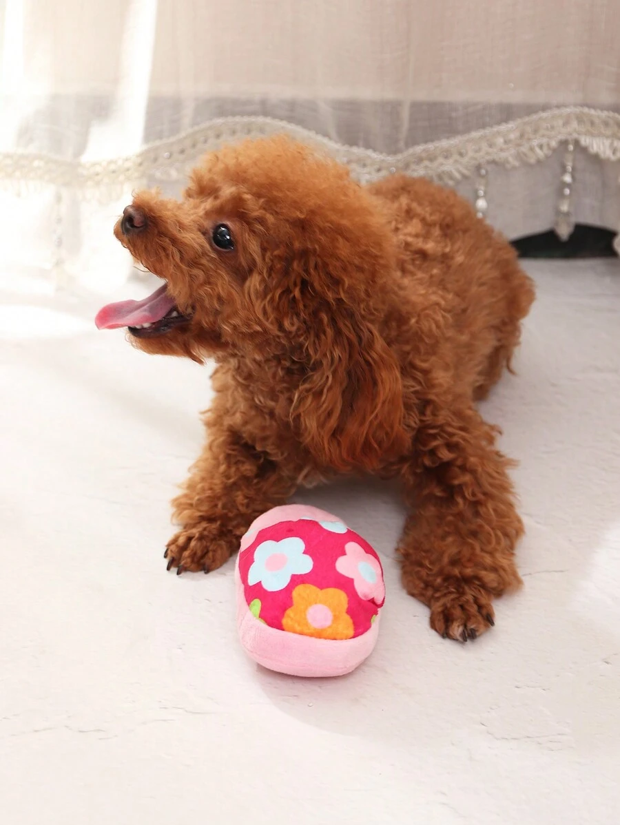 1pc Floral Plush Pet Squeaky Toy, For Pet Use Only - Pink - View 1