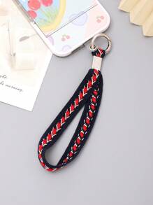 1pc Red & Black / Red & White Keychain Pendant, Mobile Phone Case Lanyard, Anti-lost And Anti-drop, Wrist Strap With Clear Card - Black - View 3