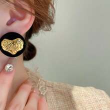 1對銀針絨面黑色和金色心形耳環,適合女士日常佩戴和節日禮品 - 黑色 - 查看 4