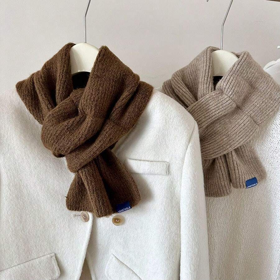 1條女士新款秋冬純色柔軟羊絨十字圍巾,質感高雅,適合學生和情侶使用 - 紅色 - 查看 1