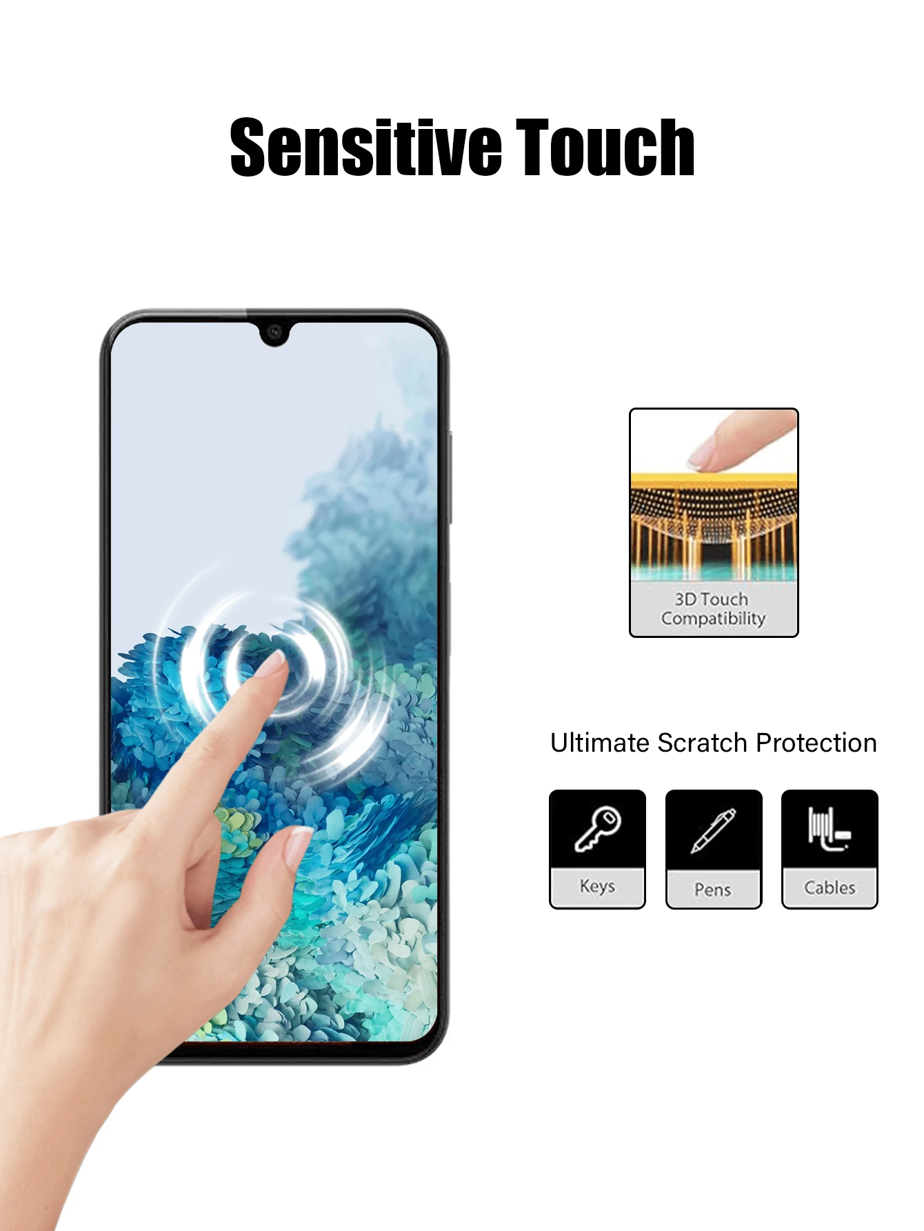 3pcs Fingerprint Unlocking Tempered Glass Screen Protector With Black
