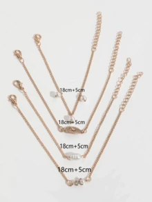 4pcs/Set Starry Eight-Pointed Star Bracelet Set With Rhinestone, Cold Style - Yellow Gold - View 4