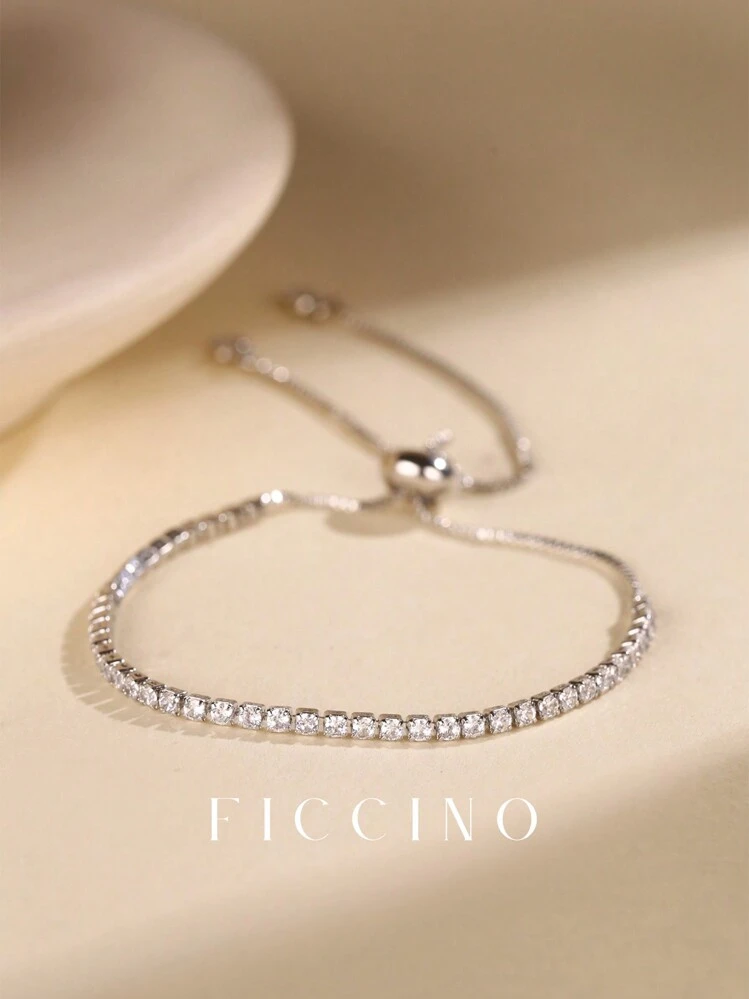 Ficcino Gold-Plated & Cubic Zirconia Inlaid Tennis Bracelet With Adjustable Drawstring, Versatile Daily Wear Accessory For Women - tennis-bracelet - View 2