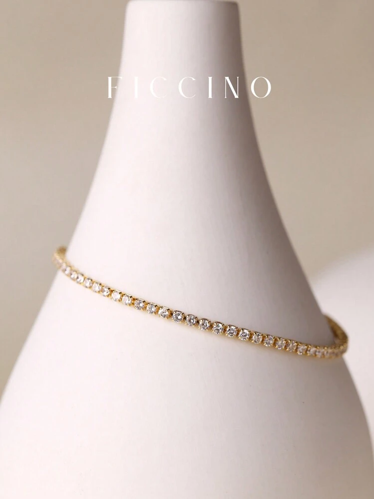 Ficcino Gold-Plated & Cubic Zirconia Inlaid Tennis Bracelet With Adjustable Drawstring, Versatile Daily Wear Accessory For Women - tennis-bracelet - View 4