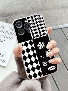1pc Plaid & Snowflake Pattern Printed Anti-Shock Phone Case Compatible With Apple/Samsung Phones - Multicolor - View 6