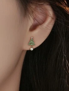 1pair Fashionable Cute 999 Sterling Silver Christmas Tree Stud Earrings, Suitable For Women'S Festival Gift Daily Wear - Yellow Gold - View 6