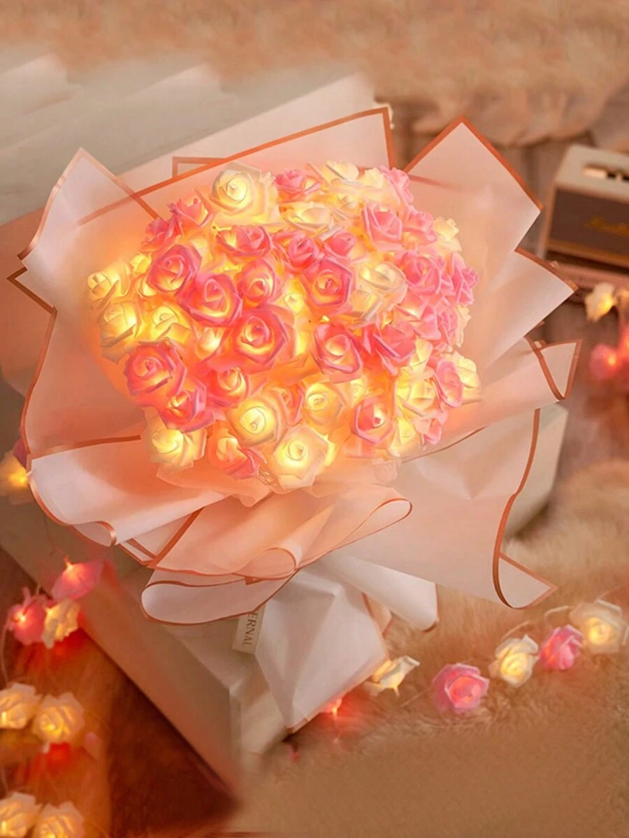 1條 Led 玫瑰花仙女燈串用於七夕節、浪漫求婚、婚禮、生日裝飾 - 粉紅白拼色 - 查看 1