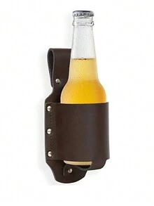 Classic PU Leather Bottle Holster Bottle Holders Belt Waist Bag,Perfect For Travel Outdoor And Backyard,Portable Beverage Can Rack Storage Bag For Outdoor Hiking &Camping - Brown - View 4