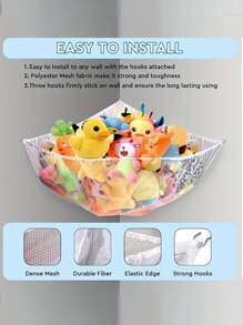 1 Pack Stuffed Animal Hammock,  Playroom  Toy Storage Net Organizer For Plush Toys, Hanging Storage -Resistant Stuff Animals Holder With Hanging Hardware By  Decorations   Autumn Decor Festival Decor Room Decor Home Decor Fall Decor Bedroom Decor - White - View 4