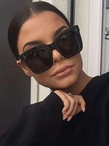 1 Pair Black Fashionable Square Frame Fashion Glasses, Suitable For Street Photography, Travel, And Stylish - Black - View 1