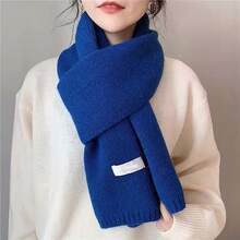1pc Unisex Solid Color Knitted Scarf, Autumn-Winter Fashionable Accessory, Warm Neck Wrap For Couples Or Students - Blue - View 6