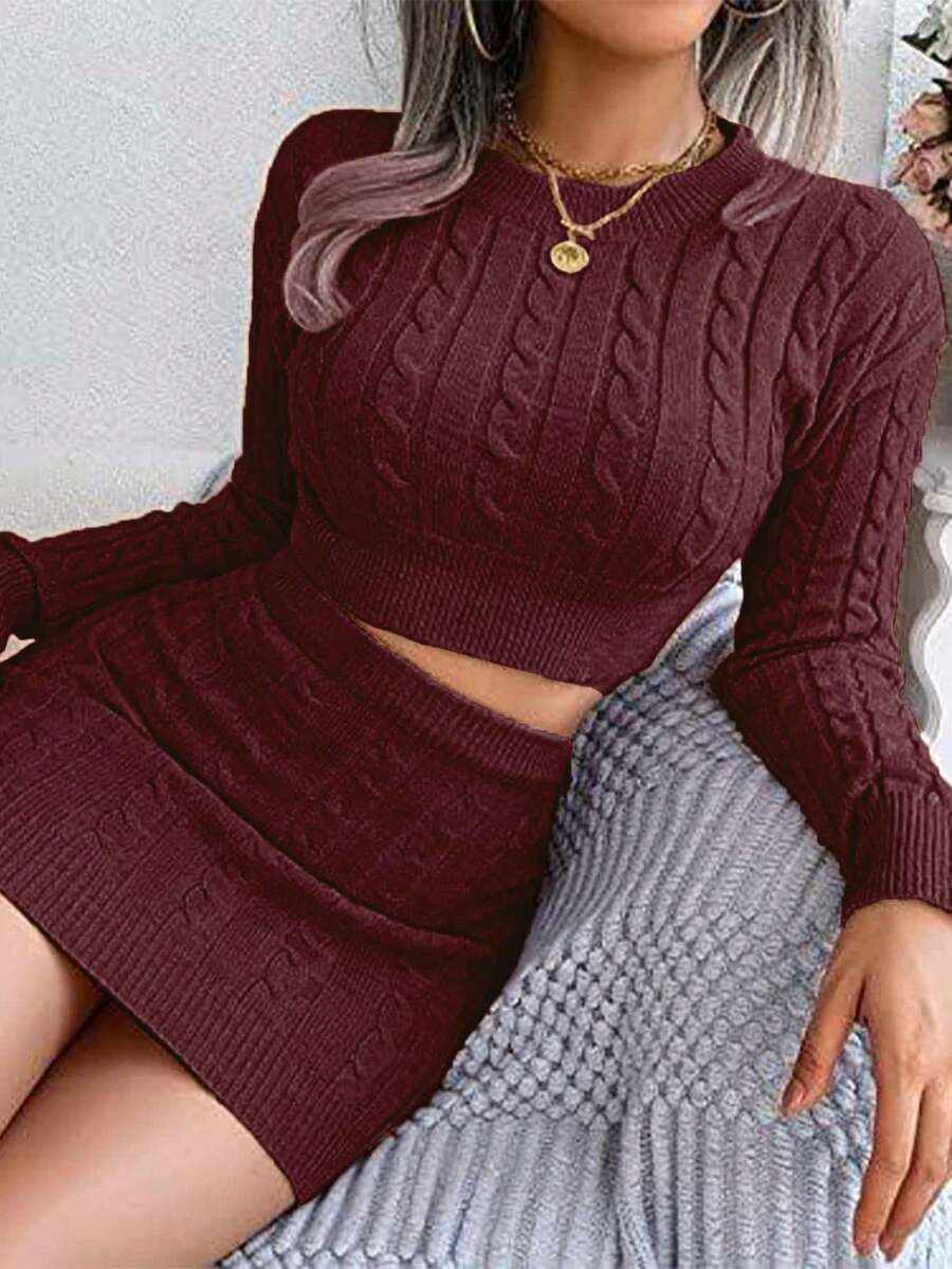 Conjunto Tejido sueter manga larga+ falda Sexy Caliente