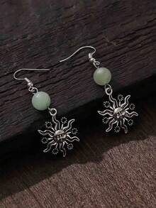 1對復古天然石頭珠寶太陽神吊墜耳環,適合女性,假日禮物 - 太陽 - 查看 6