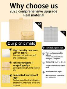黃色格子戶外野餐墊,露營帳篷墊,便攜式沙灘墊,防水防潮,加厚野餐布,帶折疊設計和手柄帶 - 黃千鳥格 - 查看 9