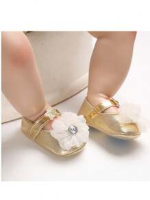 新生女童软底平底鞋，带蝴蝶结，公主款 - 金色 - 查看 7