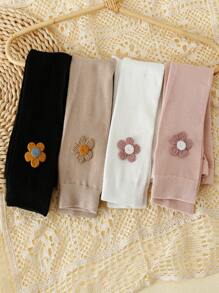 4pcs Baby Girls' Solid Color Cropped Leggings, Suitable For Daily Life - Multicolor - View 7