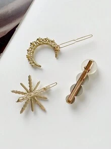 5入組女性海洋風格髮夾套裝,鑲嵌水鑽、珍珠、海星、貝殼、雪花的時尚奢華復古派對合金髮夾組 - 彩色 - 查看 10