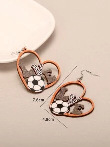 1 Pair Of Retro Wooden Fashion Sports Style Football Heart Hollow Out Personalized Creative Fun Earrings
