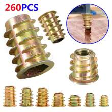 260pcs Metric Threaded Insert Nut Assortment Kit, Zinc Alloy Wood Insert Bolt Fastener Hex Socket Drive Nut, For Wood Furniture