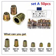 260pcs Metric Threaded Insert Nut Assortment Kit, Zinc Alloy Wood Insert Bolt Fastener Hex Socket Drive Nut, For Wood Furniture
