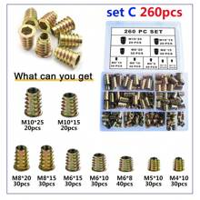 260pcs Metric Threaded Insert Nut Assortment Kit, Zinc Alloy Wood Insert Bolt Fastener Hex Socket Drive Nut, For Wood Furniture