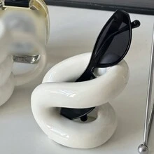 1pc White Rope-knotted Ceramic Makeup Brush Storage Holder, Creative Living Ceramic Rope-knotted Shelf For Bathroom & Dressing Table Decoration & Storage - White - View 1