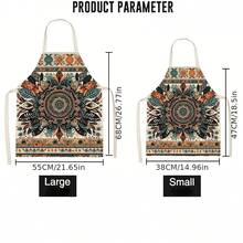 1件摩洛哥車輪花圖案廚房圍裙,樣式麻質防污無袖圍裙,適用於服務生廚師制服,非常適合繪畫藝術派對、烘焙、園藝和廚房用品 - 黃色 - 查看 3
