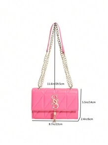 Women's Fashion Chain Handle Small Square Bag For Casual And Commuting, Can Be Hand Carried Or Cross-body - Hot Pink - View 7