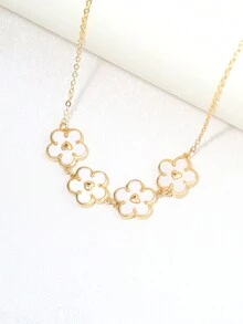 1 Set Of Multicolor Mother Of Pearl Double-Sided Flower Design Fashionable Necklace For Women - Rose Red - View 10