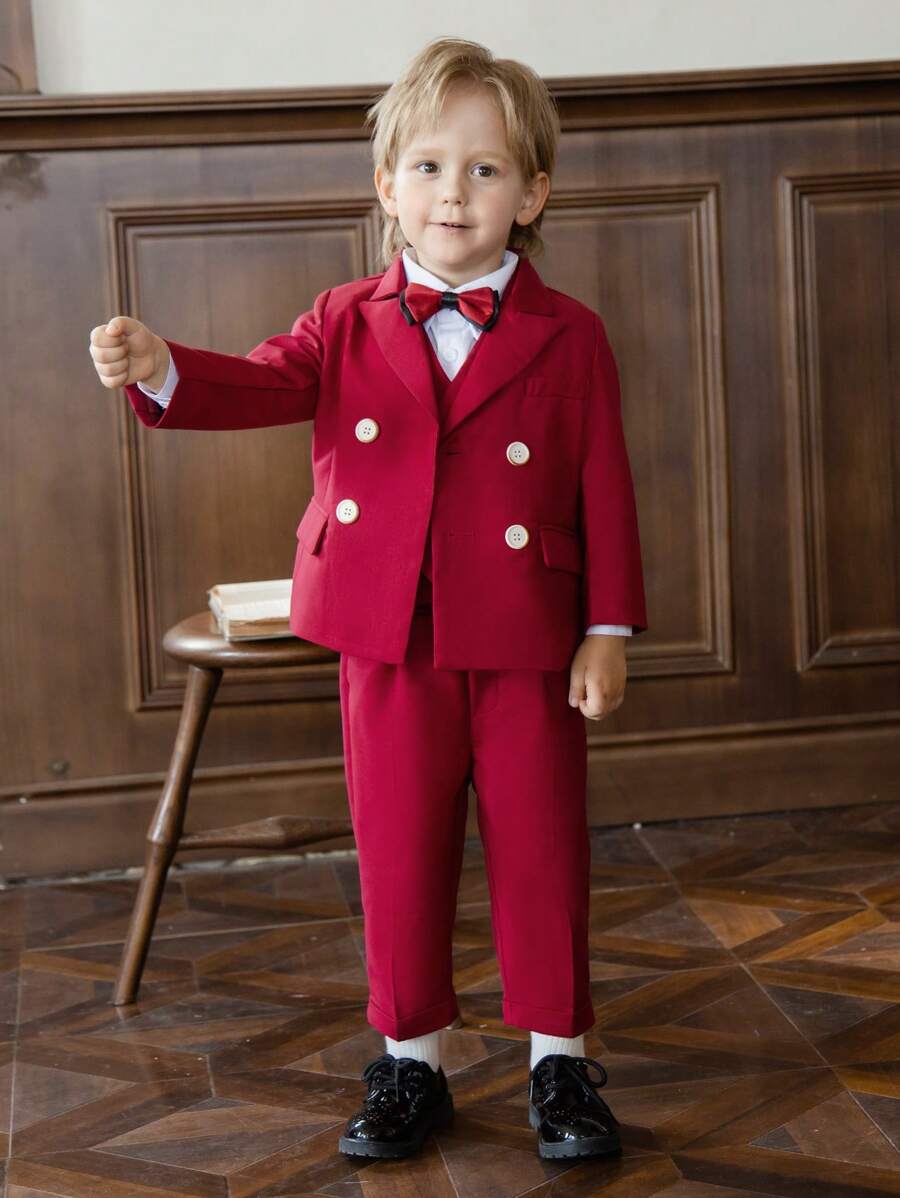 4pcs/set Toddler Boys' Formal Gentleman Suit - Burgundy - View 1