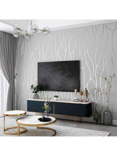 Roll Geometric Line Moderne Minimalist Wallpaper, Flocked Embossing Craft, Non Woven Material, Ideal Home Living Room Bedroom Renovation Stickers Peel Wand Panels, Paper, Wallpapers, ation Items Refresh Your Home, Festival Birthday Graduation view 3