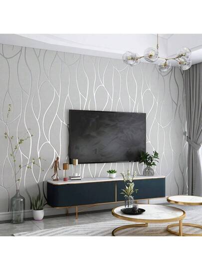 Roll Geometric Line Moderne Minimalist Wallpaper, Flocked Embossing Craft, Non Woven Material, Ideal Home Living Room Bedroom Renovation Stickers Peel Wand Panels, Paper, Wallpapers, ation Items Refresh Your Home, Festival Birthday Graduation