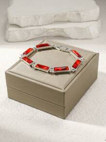 1 件時尚精緻甜美多寶石鑲嵌女士手鍊,風格優雅,適合日常佩戴(無包裝盒) - 銀色 - 查看 7