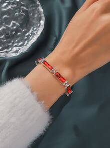 1 件時尚精緻甜美多寶石鑲嵌女士手鍊,風格優雅,適合日常佩戴(無包裝盒) - 銀色 - 查看 4